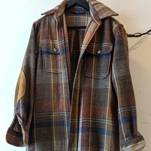 Plaid wool dress Ralph Lauren classic suede leather armpatches L/XL unsized